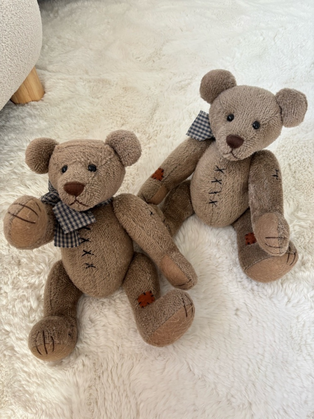 1999 Brown Plush Teddy Bears with Check Bow